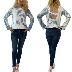 Franklin & Daysi Blue & White Tie-Dye Cutout Top S